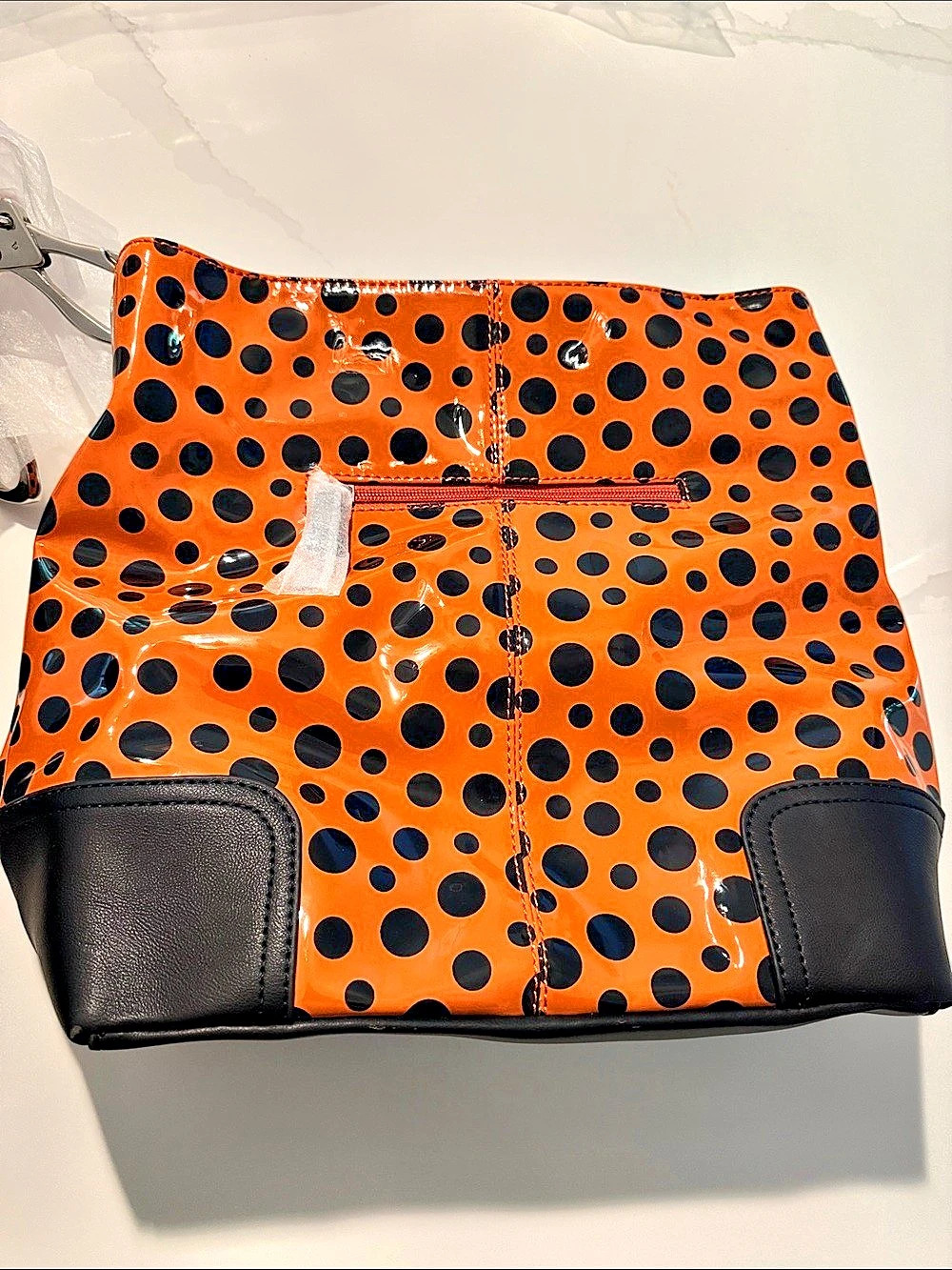 Dasein Orange Black Polka Dot Patent Satchel Shoulder Bag